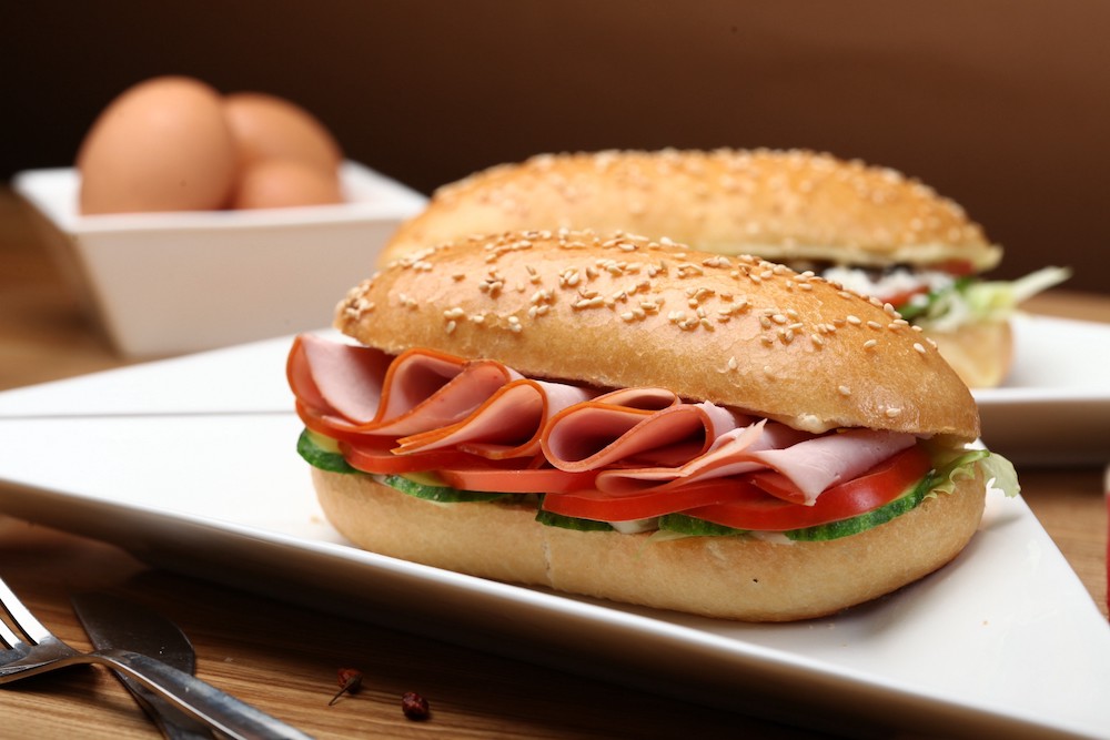 Sandwich on a plate with fuzzy background